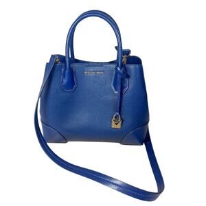 Michael Kors Mercer Small Pebble Leather Satchel Purse Crossbody Blue